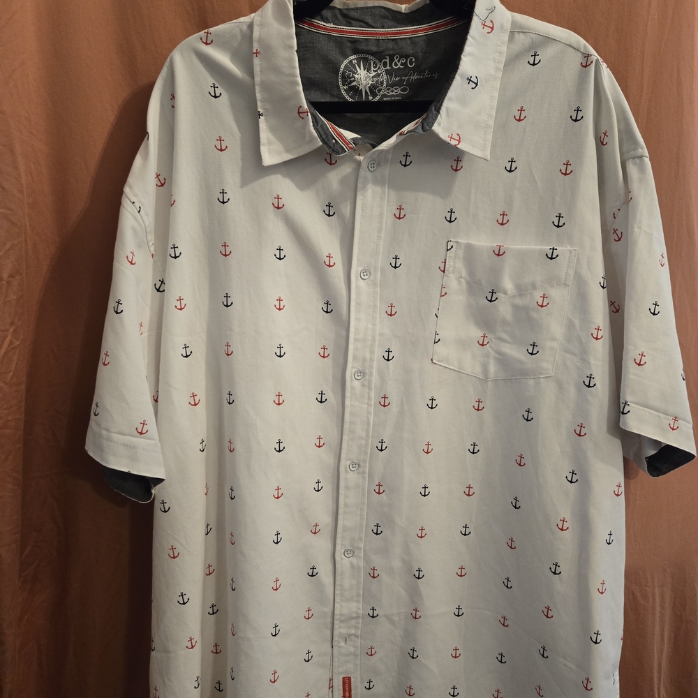 PD&C White Short-Sleeve Button-Up Shirt with Red & Navy Anchors